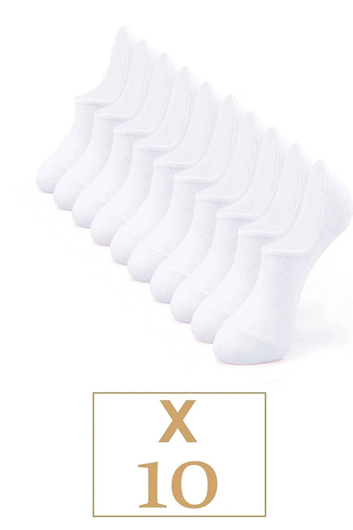 Unisex 10'lu Pamuklu Görünmez Sneakers Çorap Beyaz (EKONOMİK)