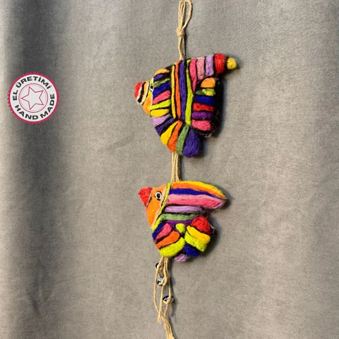Uretti - Tülin 3528 - El Yapımı Keçe Renkli Neşeli Balıklar Duvar Süsü - 14 x 45 cm