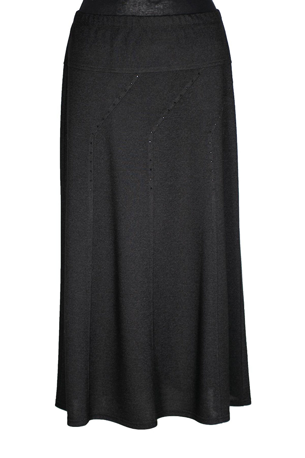 Hesna Kadın Seher Kışlık Büyük Beden Taşlı Astarsız Latikli Siyah Etek