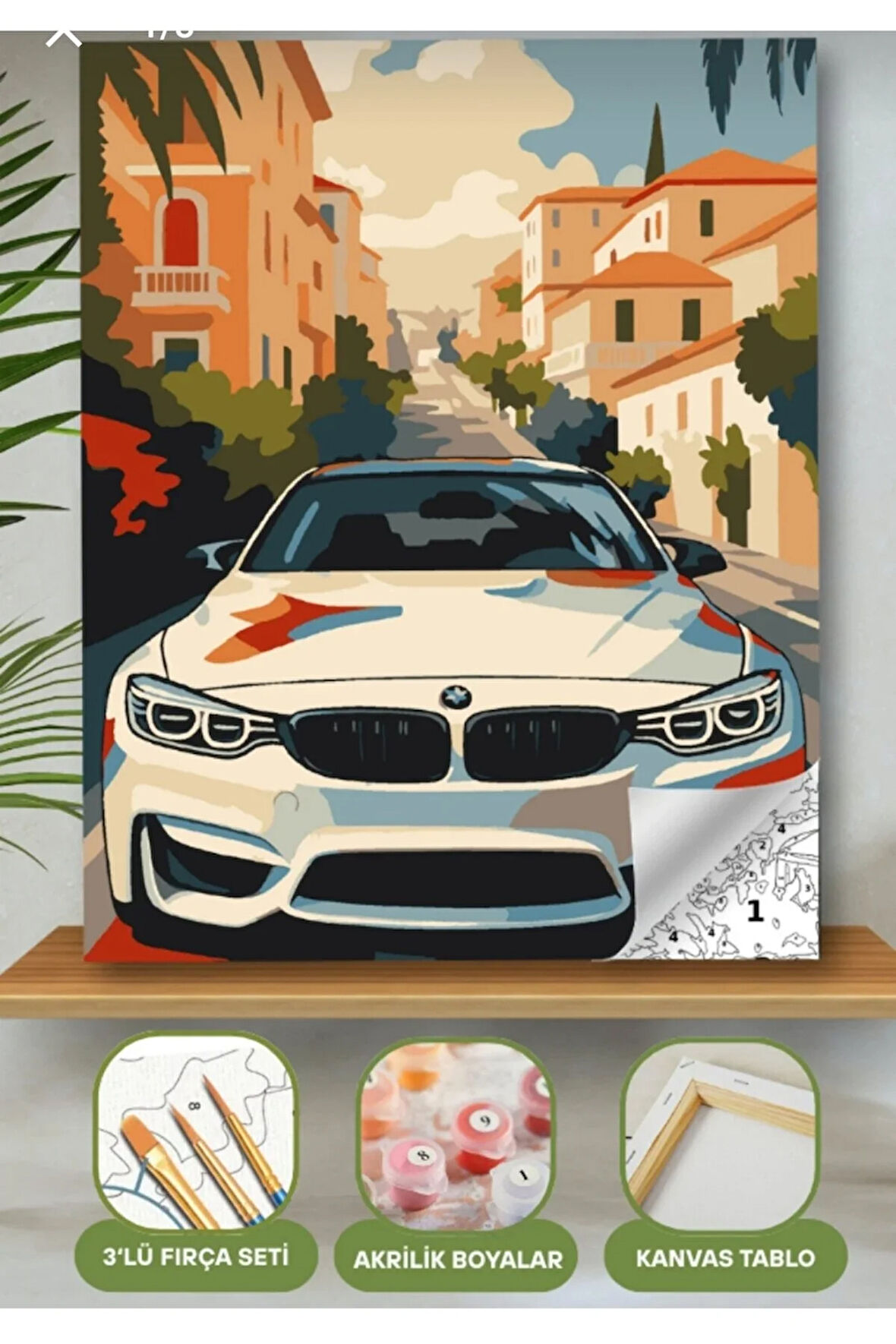 Sayılarla Boyama Seti 40x50 Cm (Çıtalı) Fırça Boya Dahil Numaralı Tuval Beyaz Araba