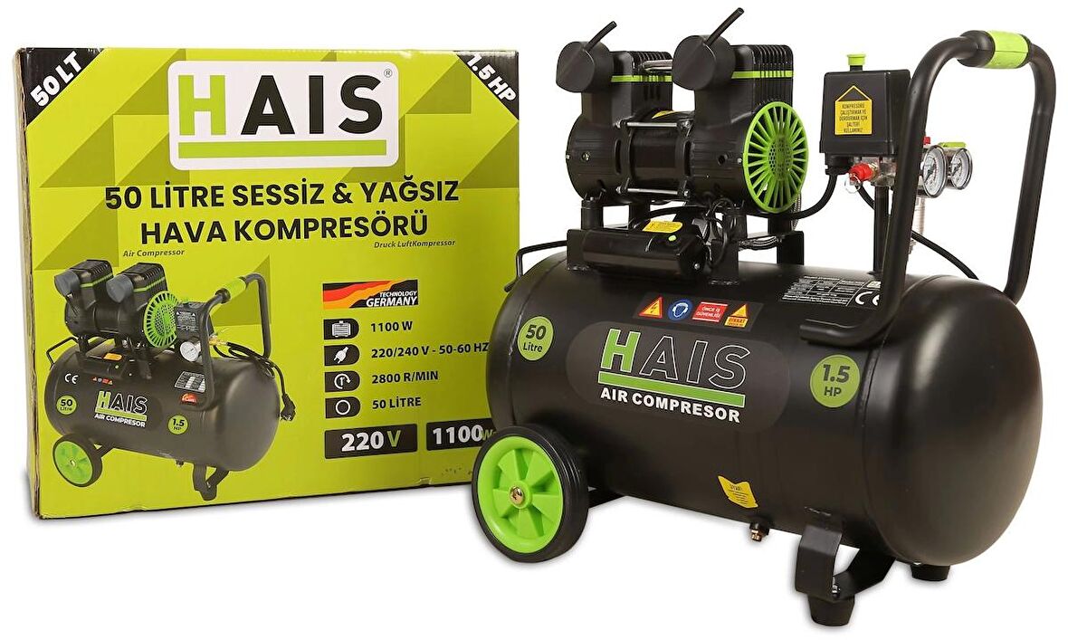 Hais 50 Litre Sessiz Yağsız Hava Kompresörü 1,5 Hp