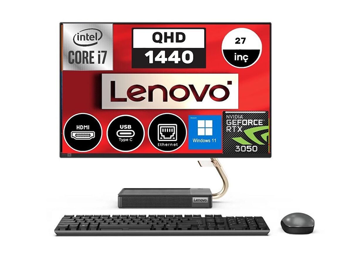 Lenovo IdeaCentre AIO 5 İntel Core i7 11700T 16gb 1tb SSD 4gb RTX3050 Windows11Pro 27" QHD IPS Masaüstü Bilgisayar F0G4009JTX09+ZettaUsbBellek