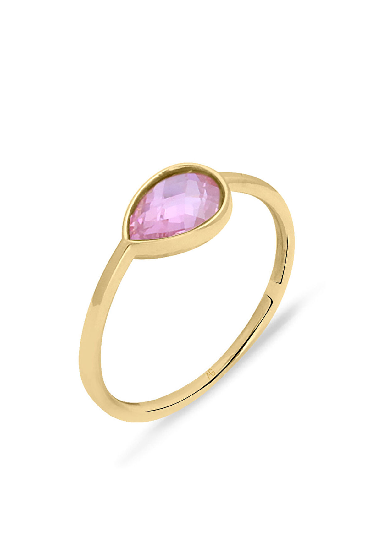 Pembe Taşlı Altın Sade Yüzük