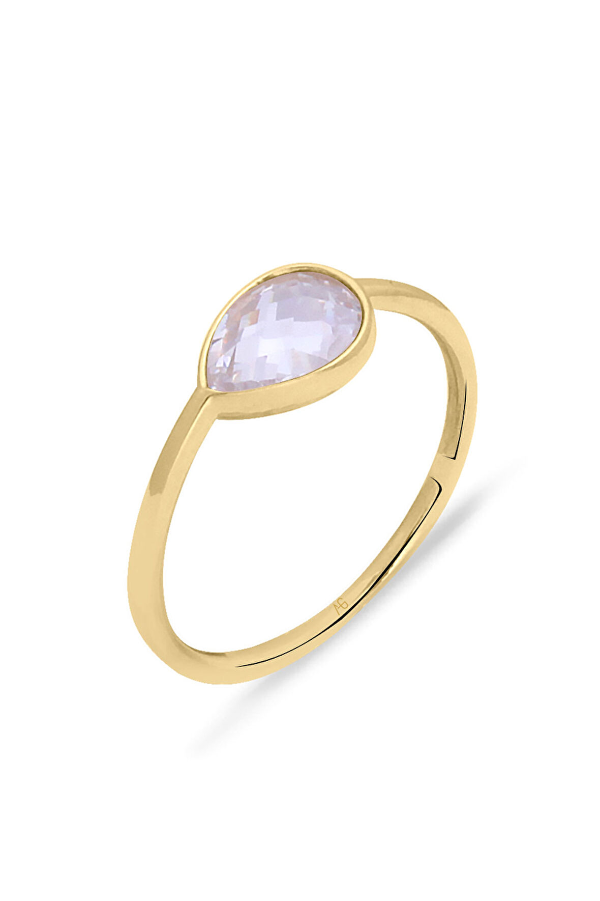 Beyaz Damla Taşlı Altın Sade Yüzük