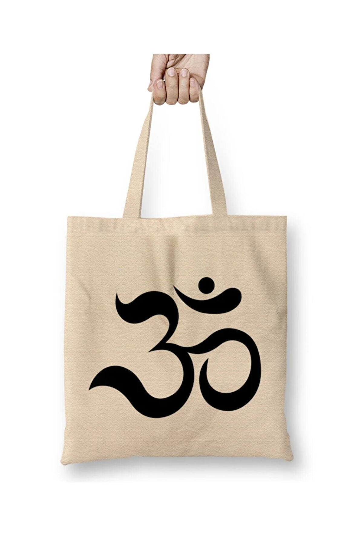 Om Ohm Aum Symbol Spiritual Yoga Beyaz Bez Çanta Uzun Saplı Alışveriş Çantası Plaj Çantası
