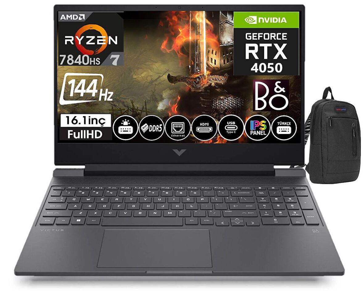 HP Victus 16 S0021NT 7Z4N0EA AMD Ryzen 7 7840HS 64GB DDR5 2TB SSD 6GB RTX4050 16.1 İnç 144Hz IPS FHD Freedos Taşınabilir Bilgisayar VİCTUS7Z4N0EA09+WeblegelsinÇanta