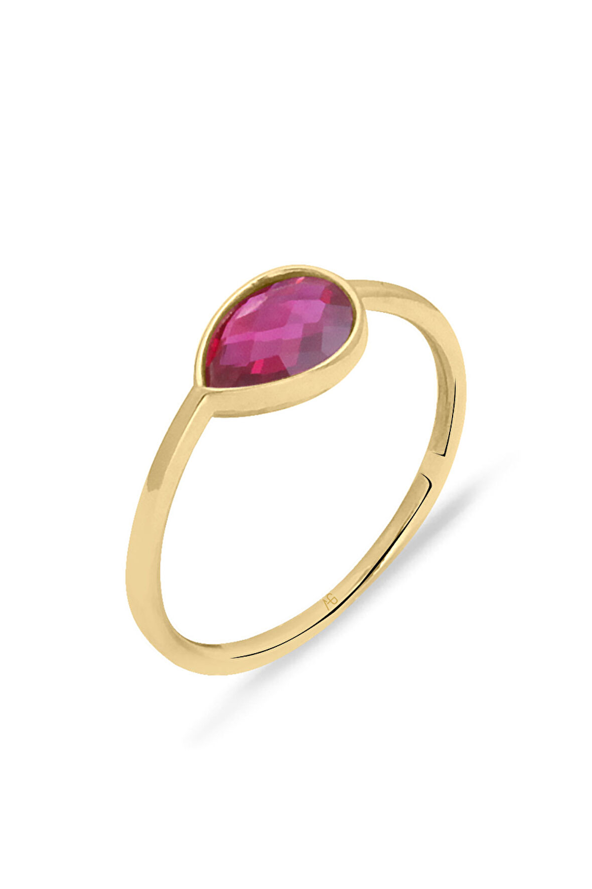 Ruby Damla Taşlı Altın Sade Yüzük