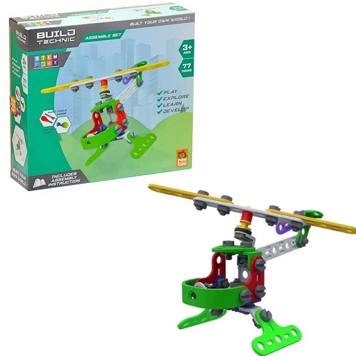 Build Technic Set, 77 Parça Tak-Sök Helikopter Block Yapı Seti