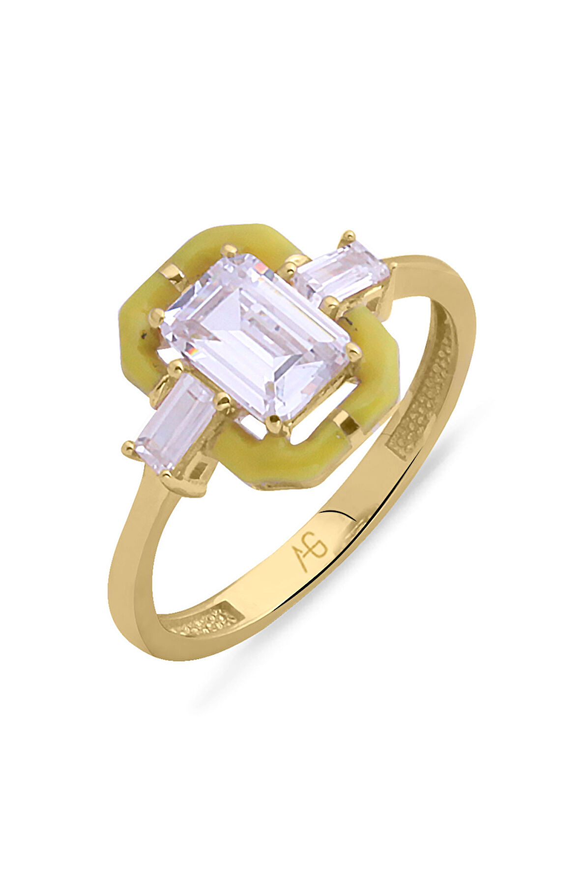 Sarı Mineli Altın Baget Yüzük