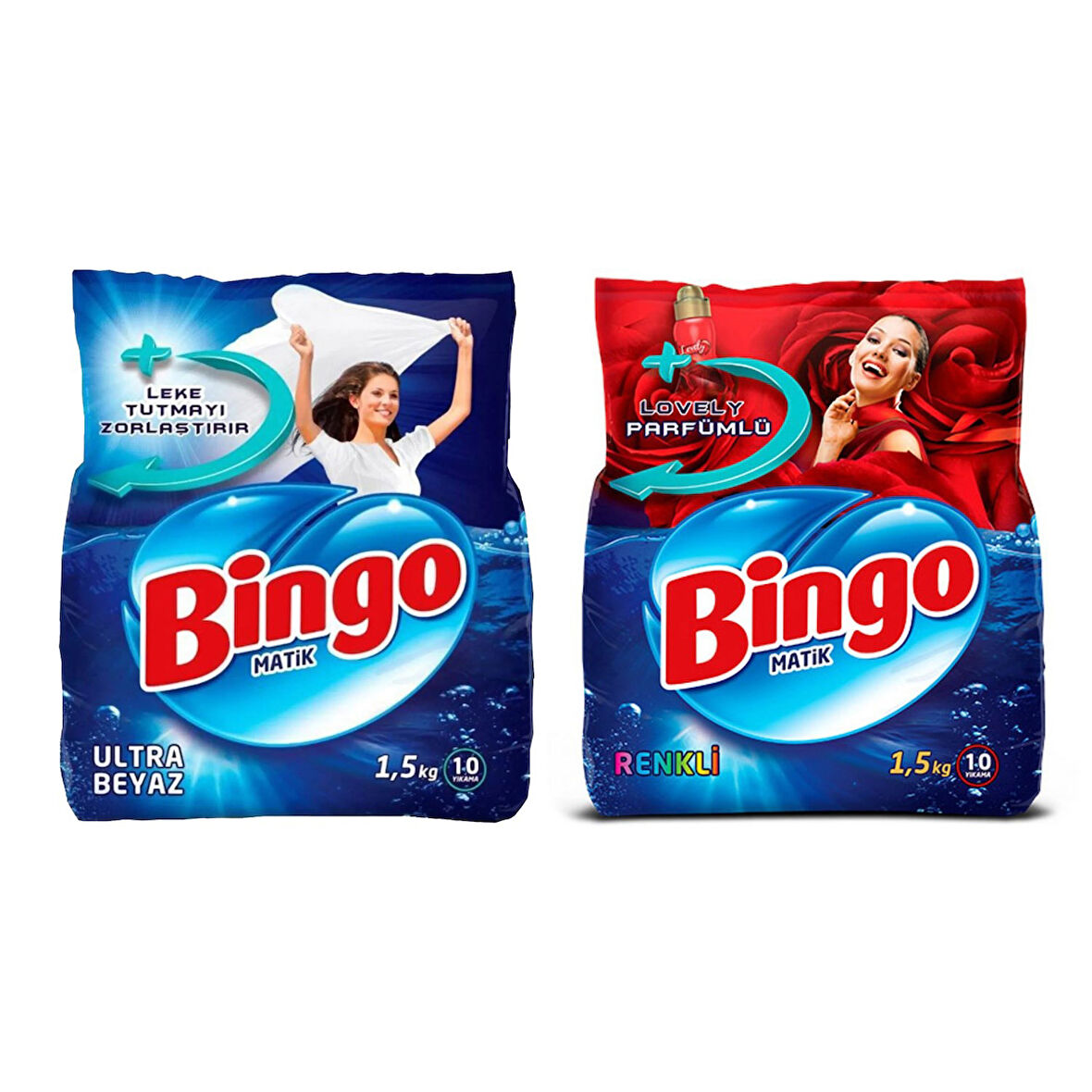 Bingo Matik Ultra Beyaz 1,5 kg + Renkliler 1,5 kg Toz Deterjan 2 li Set