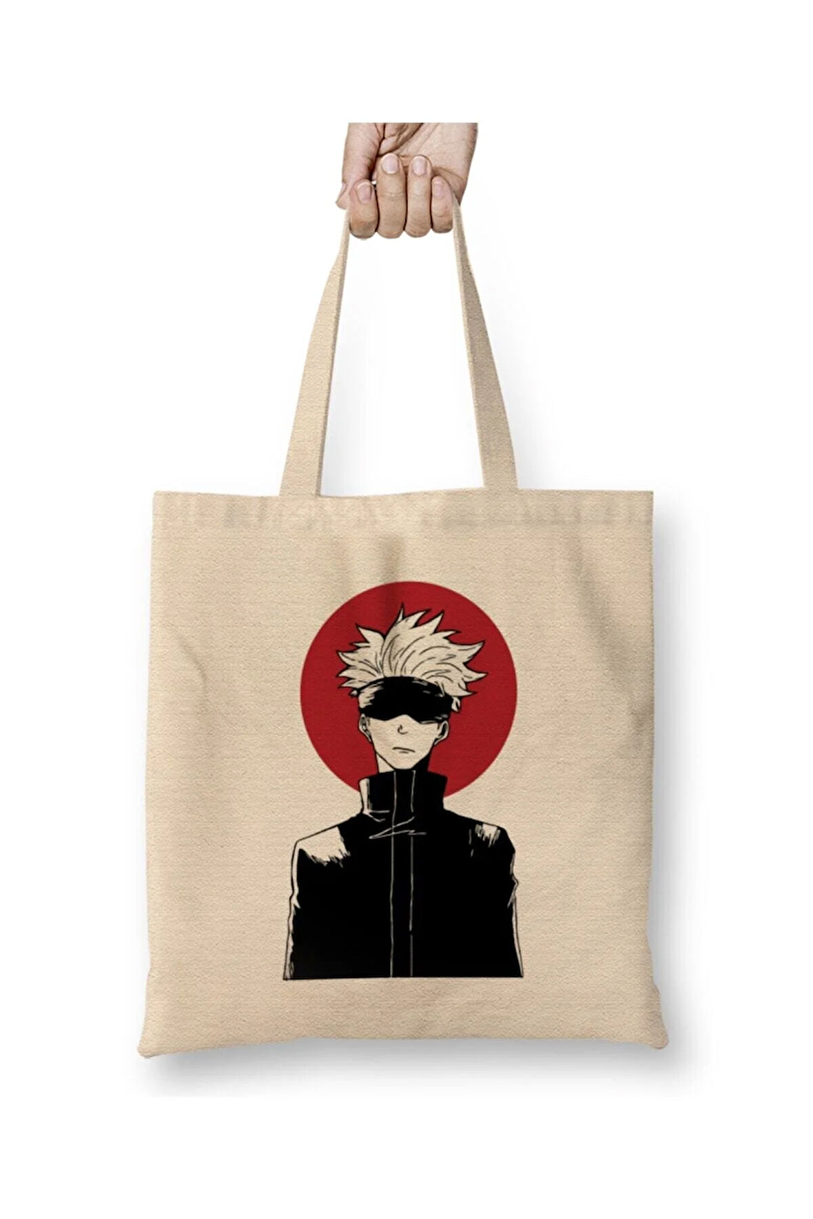 Jujutsu Kaisen Satoru Gojo Beyaz Bez Çanta Uzun Saplı Alışveriş Çantası Plaj Çantası