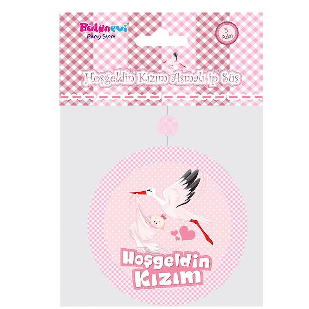 Hoşgeldin Kızım Yazılı Baby Shower Partisi Asmalı İp Süs 3 Adet (3984)