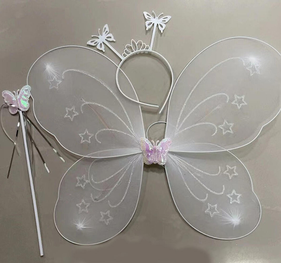 Beyaz Renk Kelebek Kanadı Tacı ve Sopası 50x37 cm (3984)