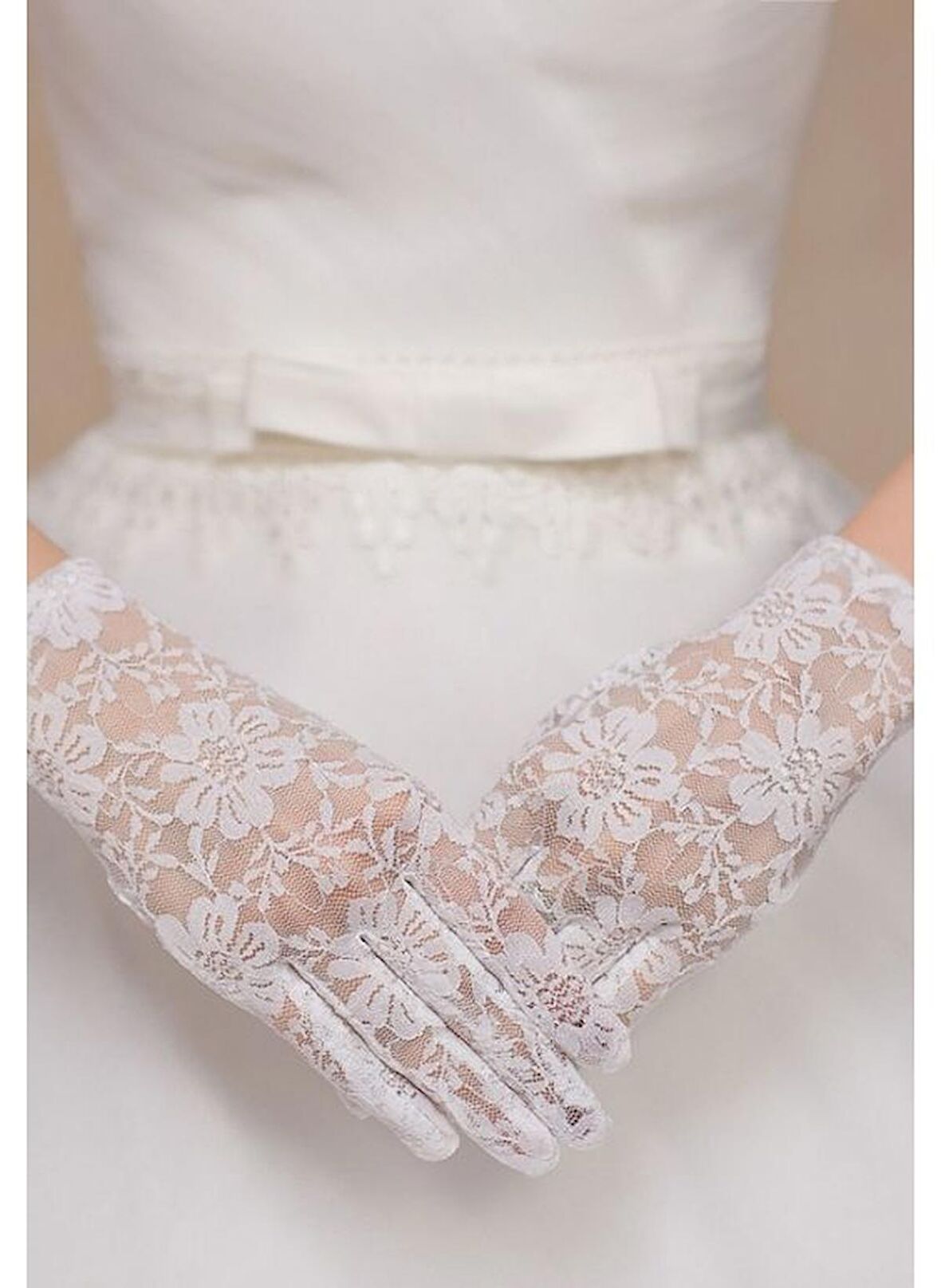 Beyaz Renk Kısa Dantelli Eldiven (3984)