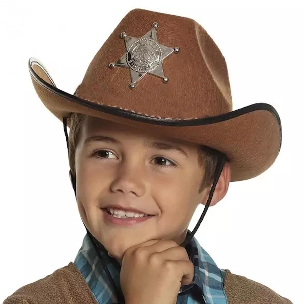 Çocuk Kovboy Şapkası - Vahşi Batı Kovboy Şerif Şapkası Kahve Renk (3984)