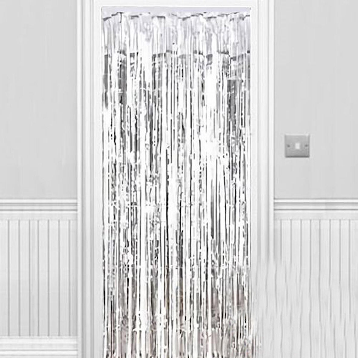 Işıltılı Duvar ve Kapı Perdesi Gümüş 90x200 cm (3984)