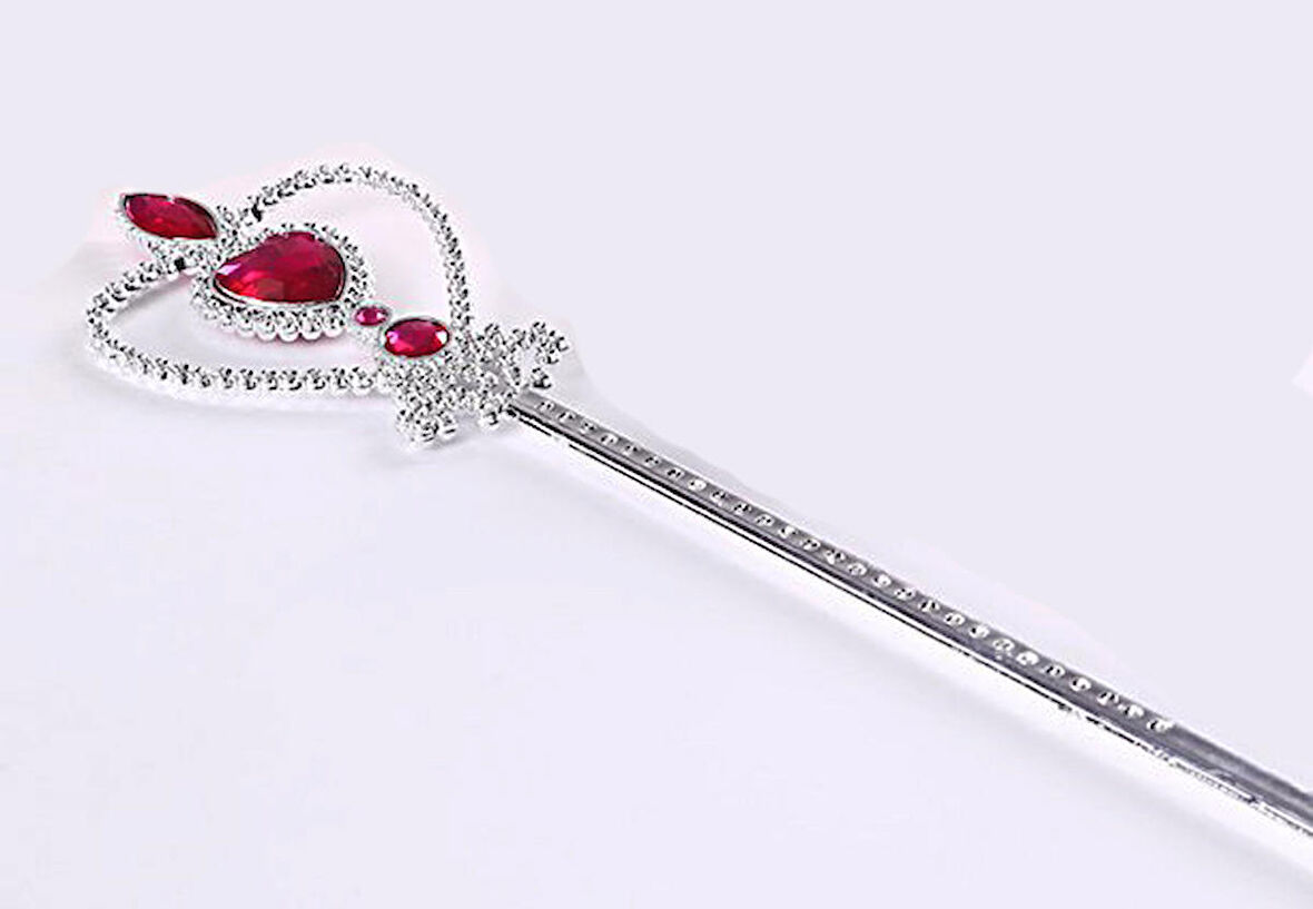 Fuşya Renk Kalp İşlemeli Taşlı Karlar Ülkesi Anna Elsa Asası 32 cm (3984)