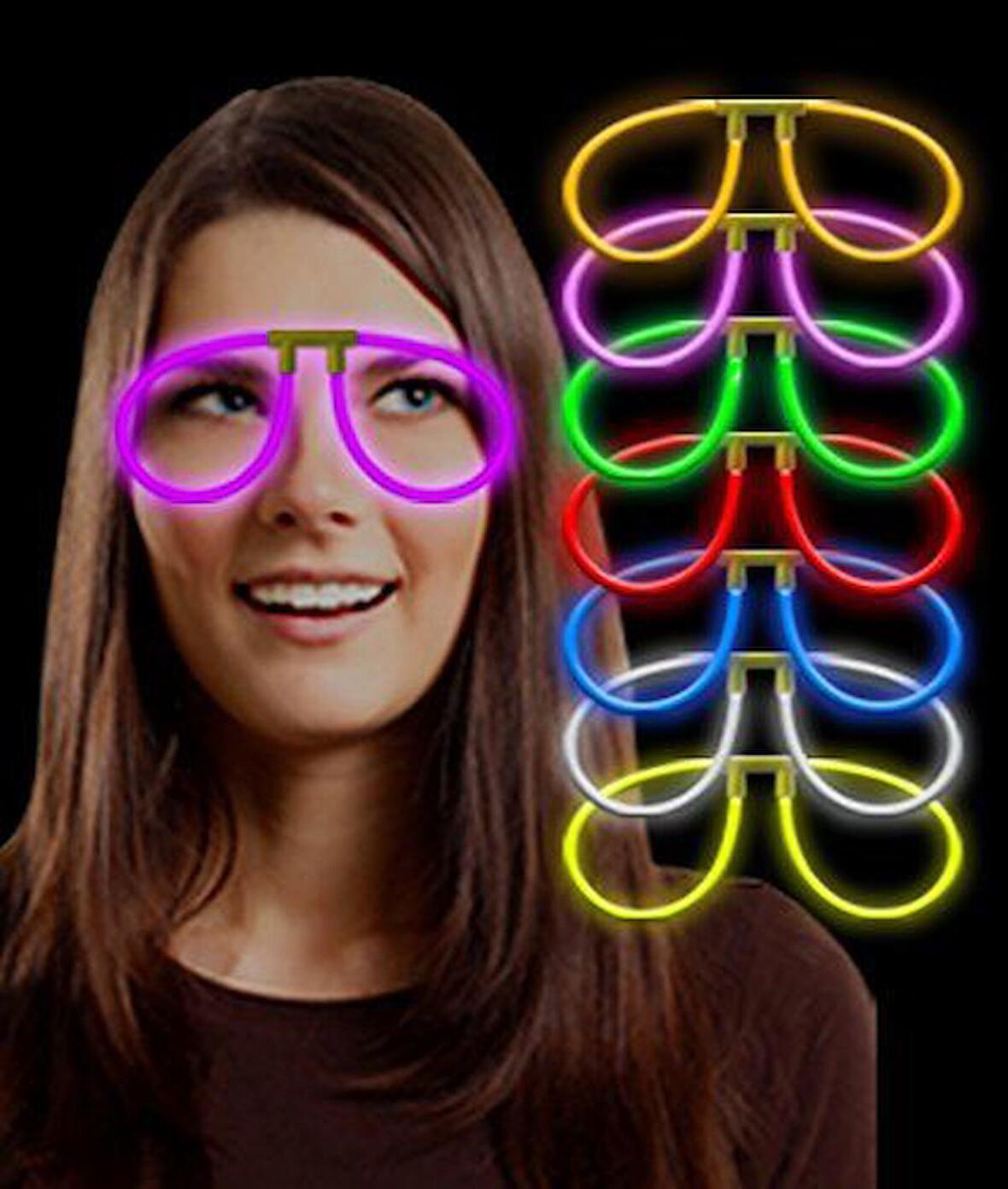 Karanlıkta Parlayan Fosforlu Glow Stick Gözlük Fosforlu Renkli Gözlük 6 Adet (3984)