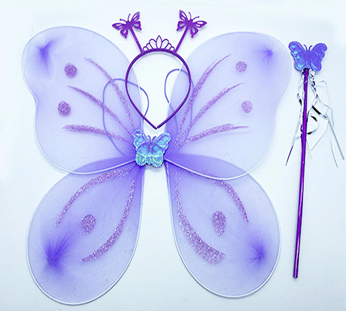 Lila Renk Kelebek Kanadı Tacı ve Sopası 50x37 cm (3984)