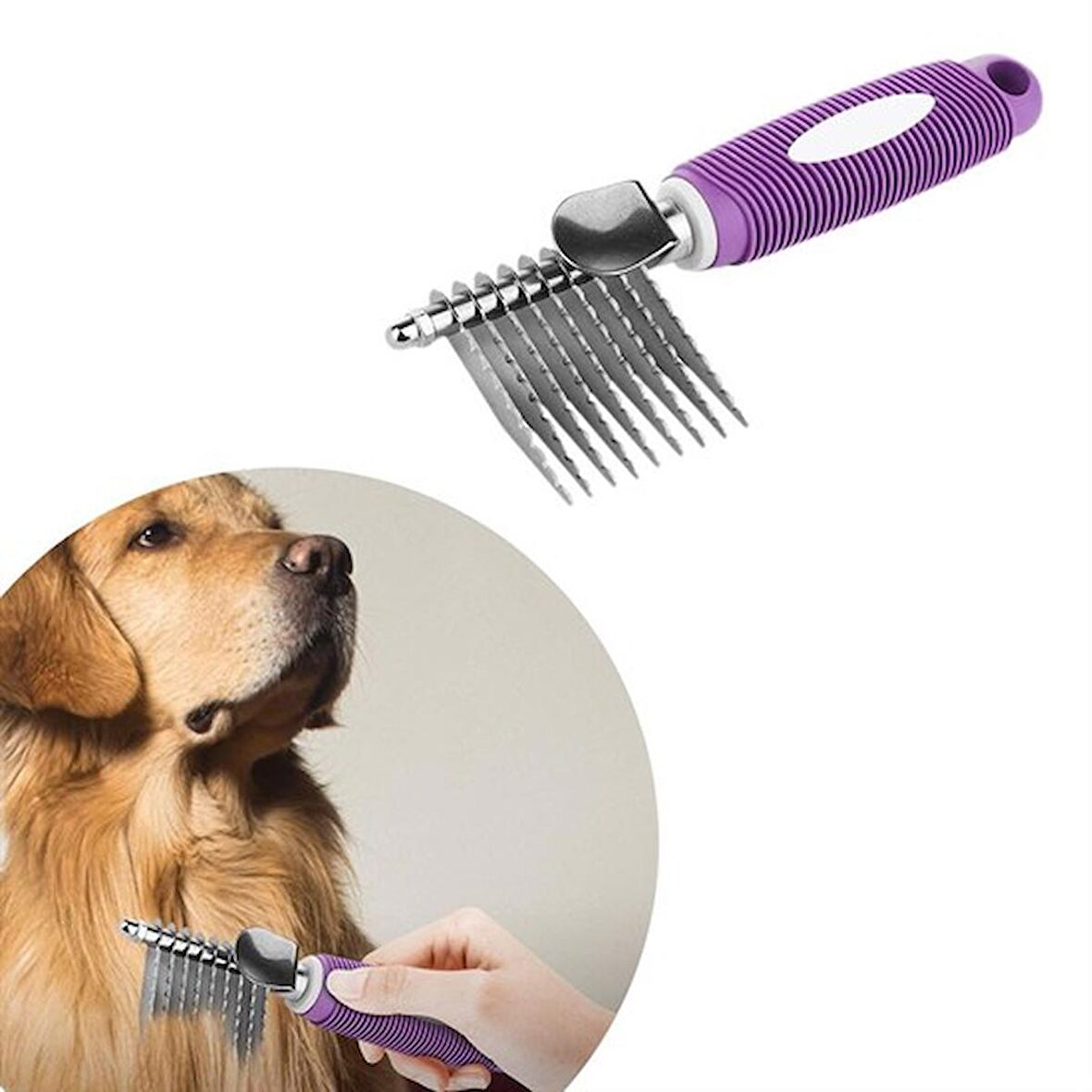 Düğüm Açıcı Pet Fırçası Emniyetli Uzun ve Çelik Dişli Kedi Köpek Tüy Kıtık Açma Tarağı (3984)