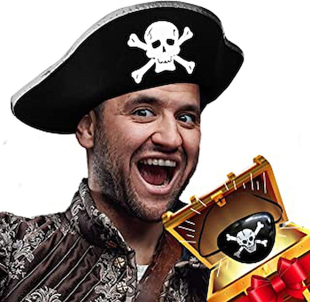 Gümüş Şeritli Siyah Renk Yayvan Korsan Şapkası Yetişkin 32x24 cm (3984)