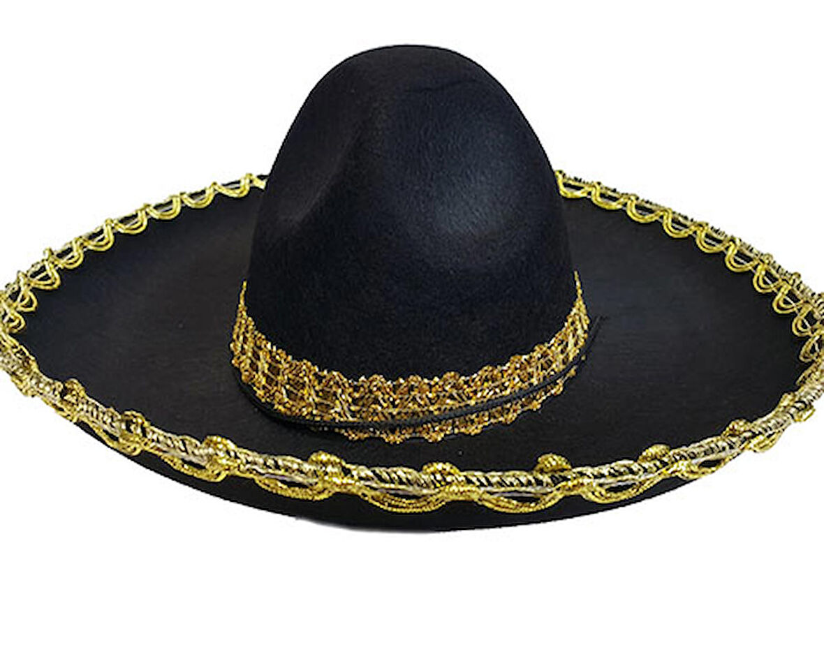Altın Renk Şeritli Meksika Mariachi Latin Şapkası 55 cm Çocuk (3984)
