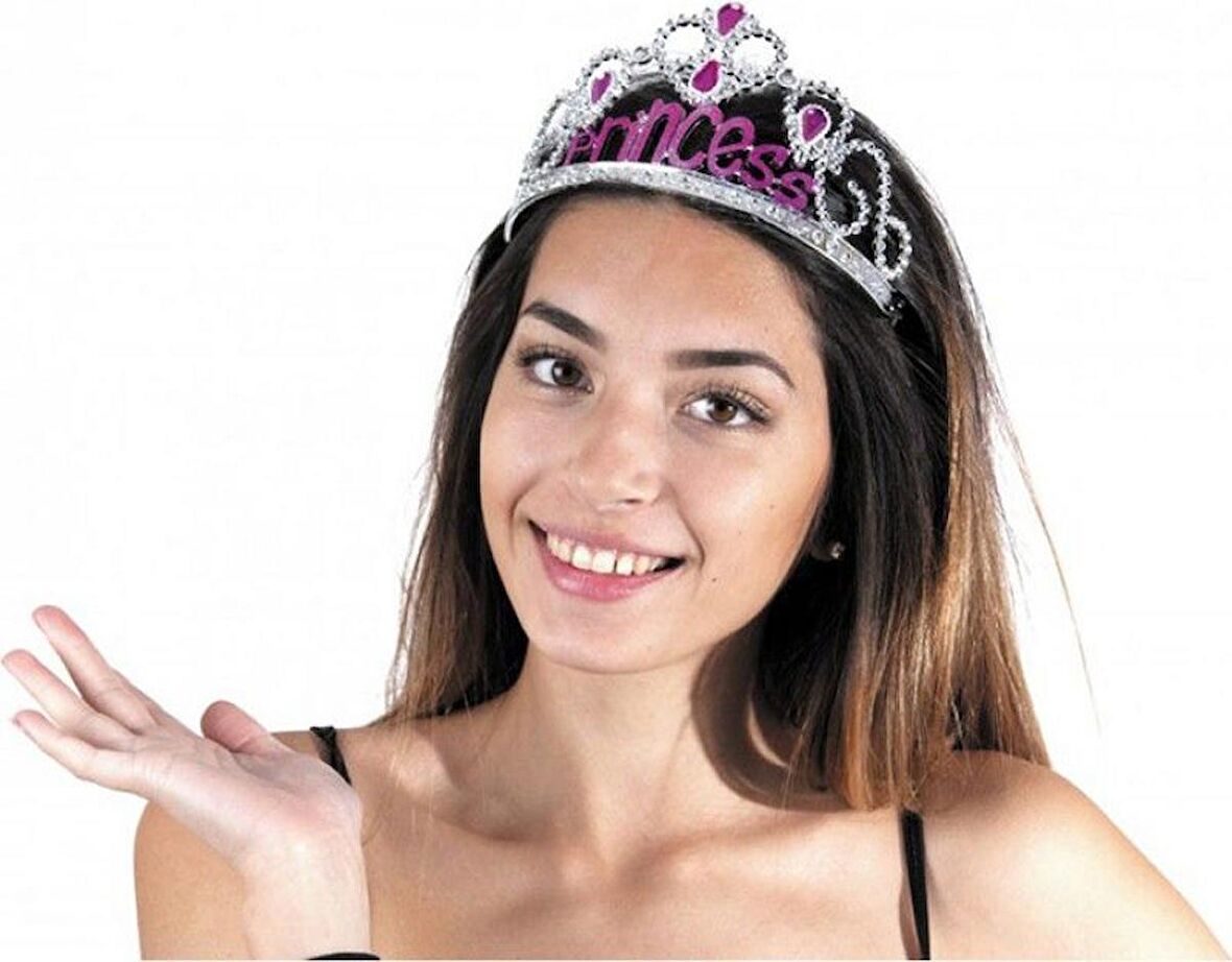 Gümüş Renk Prenses Yazılı Parti Tacı 60 cm (3984)