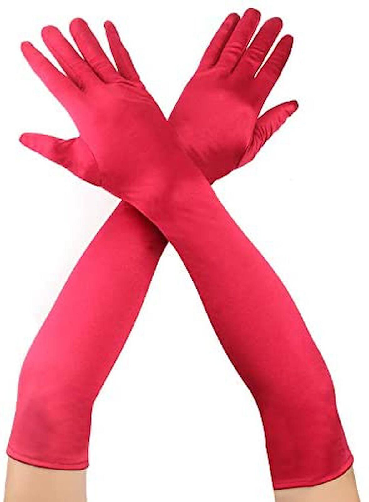 Kırmızı Renk Dirseğe Kadar Uzun Kumaş Eldiven 40 cm (3984)