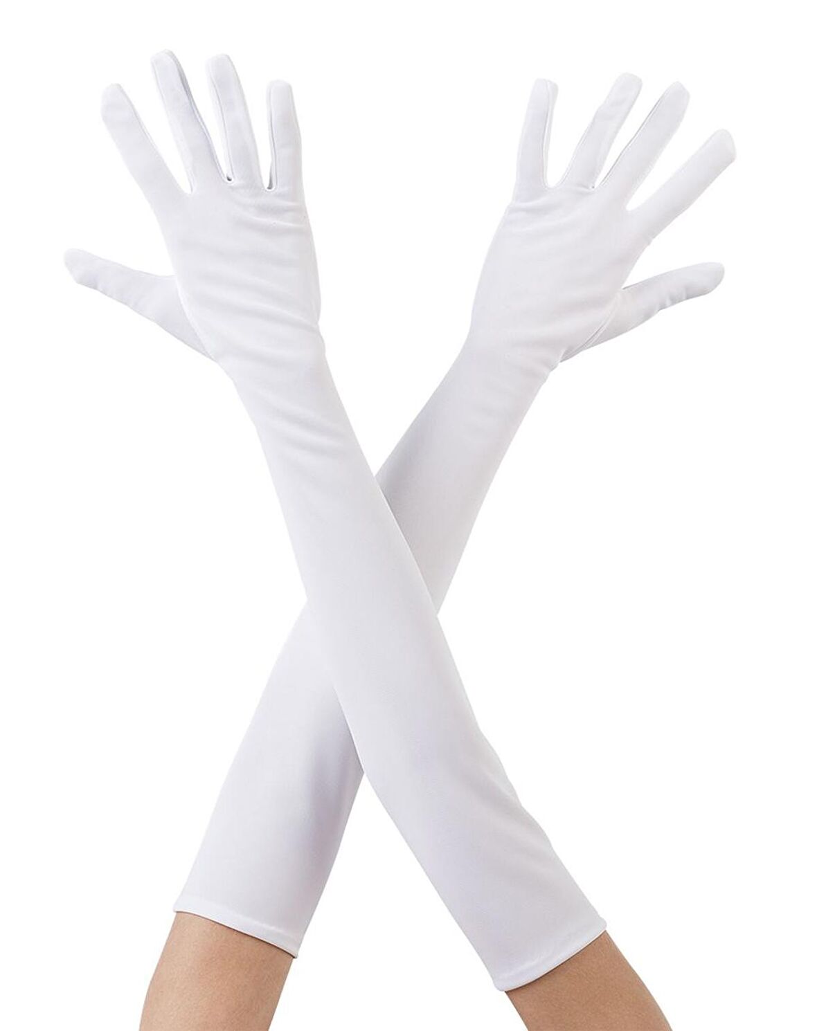 Beyaz Renk Dirseğe Kadar Uzun Kumaş Eldiven 40 cm (3984)