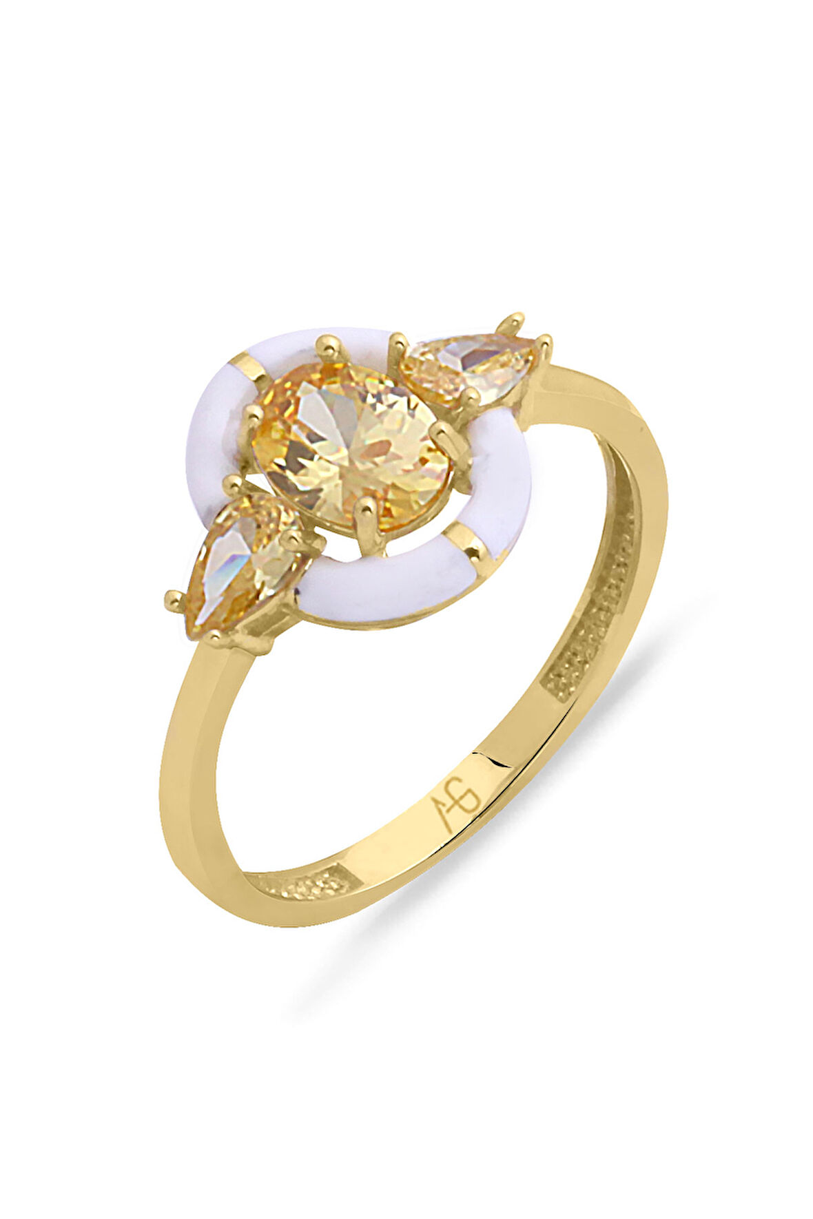 Beyaz Mineli Citrine Taşlı Altın Yüzük