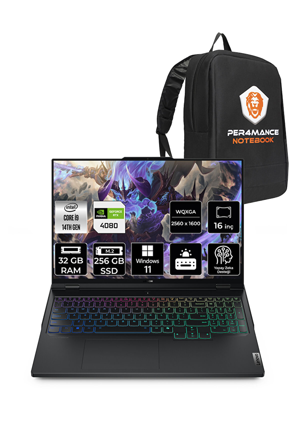 Lenovo Legion Pro 7 i9 14900HX 32GB 256GB SSD RTX4080/12GB 175W 240Hz WQXGA 16" W11H & PER4 ÇANTA