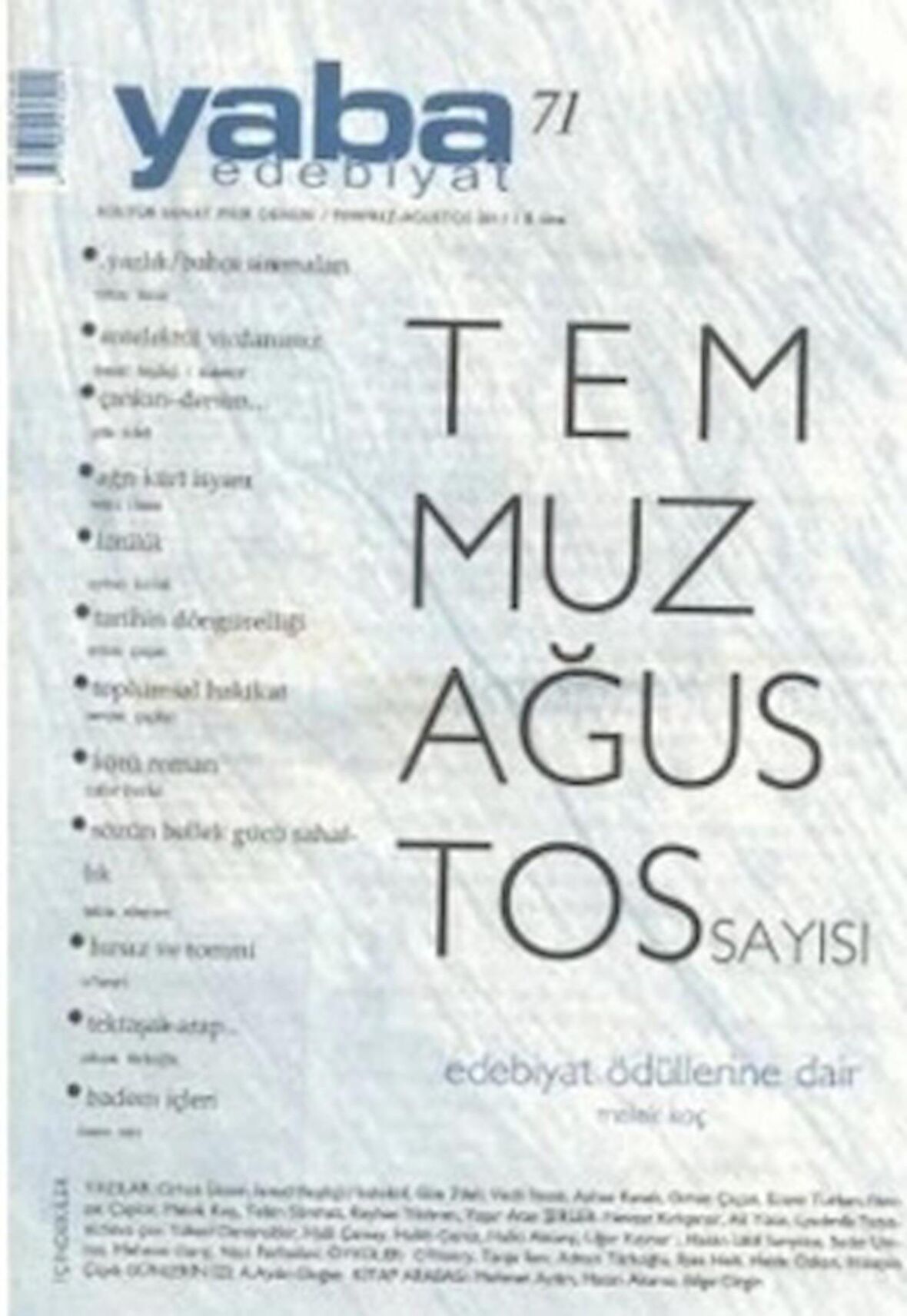 Yaba Edebiyat Dergisi Sayı: 71