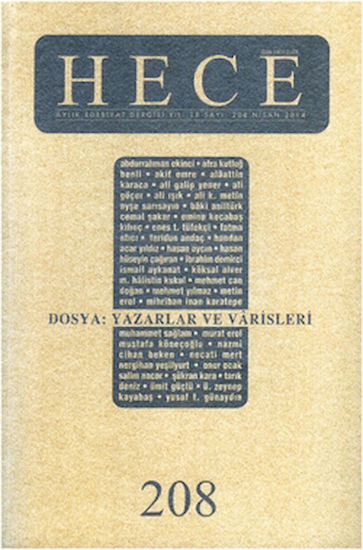 Hece Aylık Edebiyat Dergisi Sayı: 208