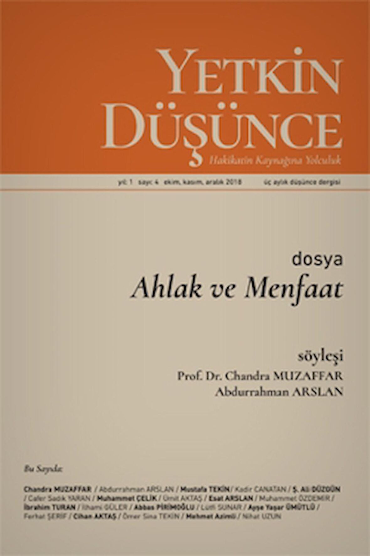Yıl: 1 Sayı: 4 Ekim, Kasım, Aralık 2018