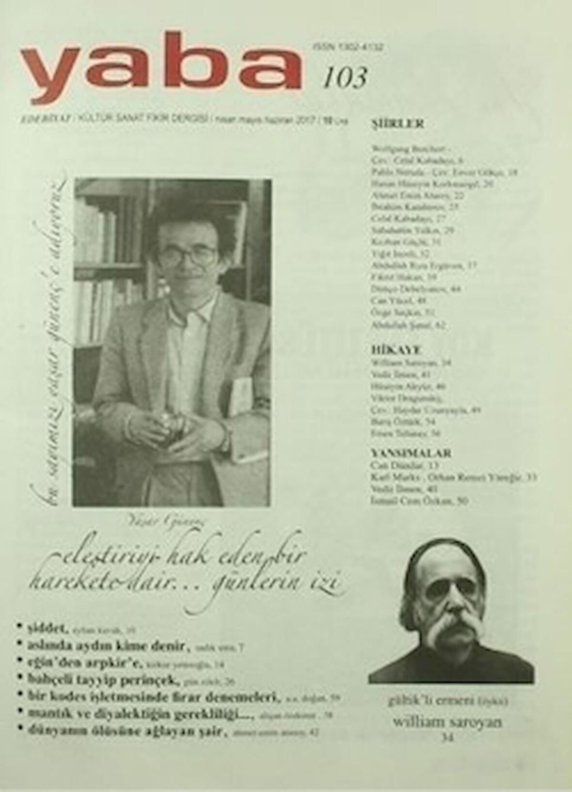 Yaba Edebiyat Dergisi Sayı: 103 /Nisan Mayıs Haziran 2017