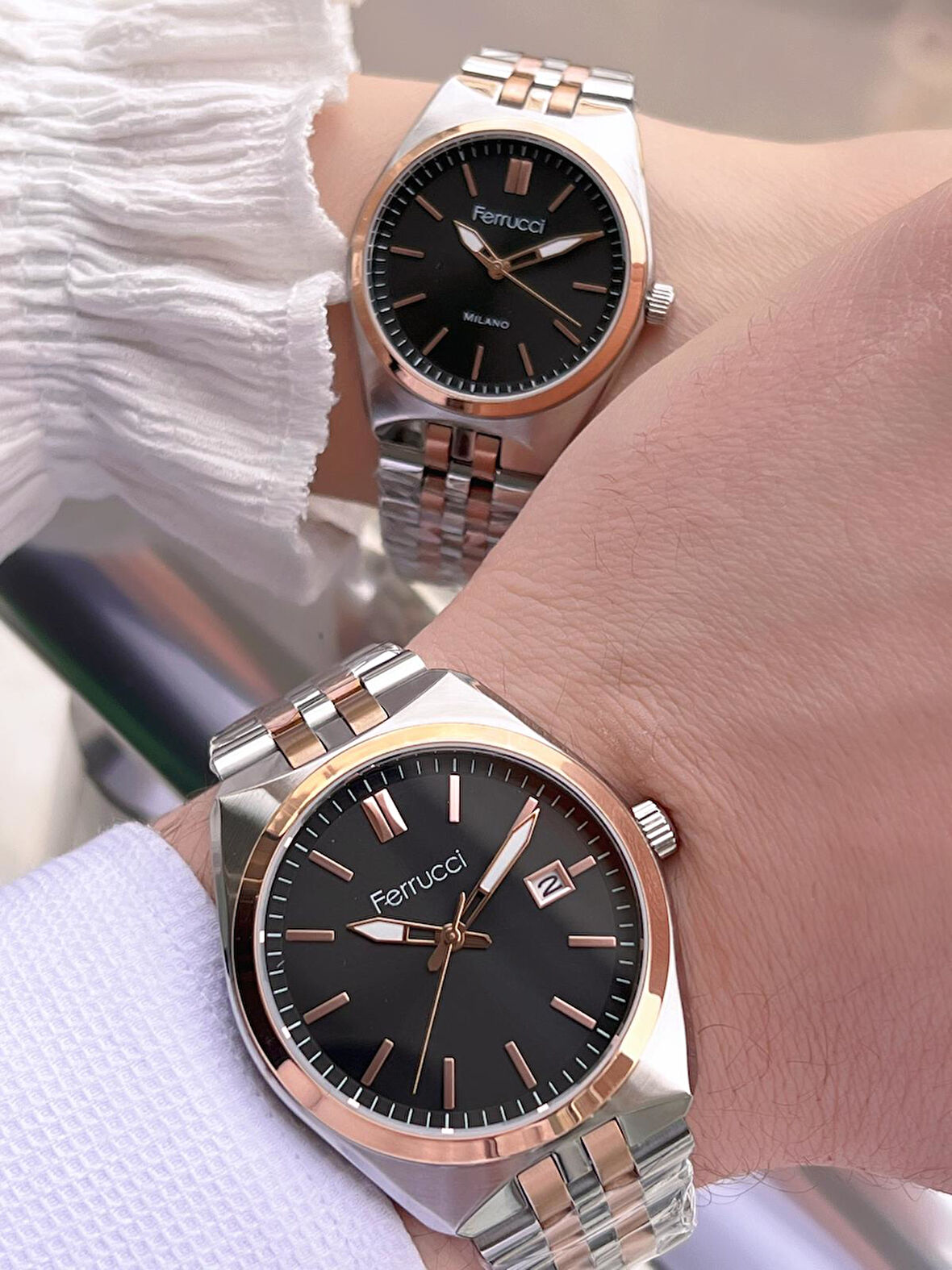 Ferrucci Çelik Kordon 3 Atm Suya Dayanıklı 2 Yıl Garantili Çiftlere Özel Kadın&Erkek Kol Saati CF.X1