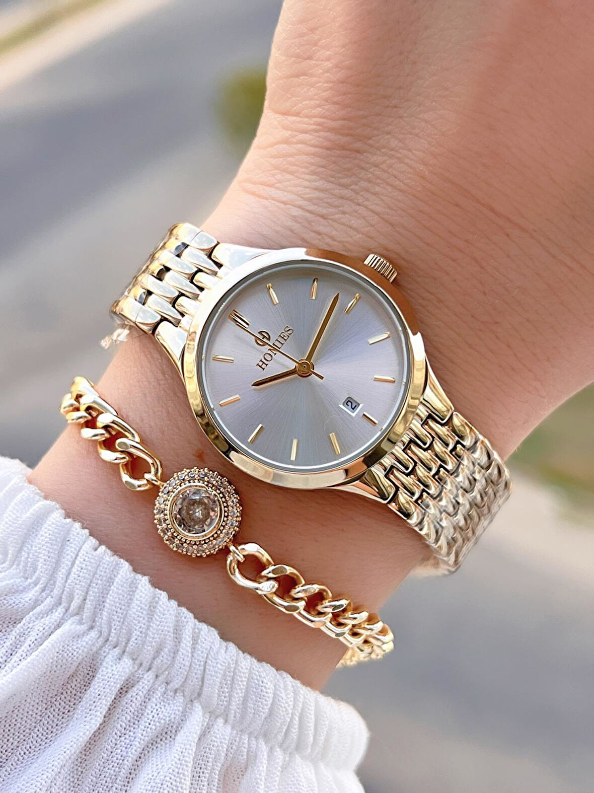 Homies Çelik Kordon 2 Yıl Garantili 30 Mt Suya Dayanıklı Kadın Kol Saati+Bileklik HM.06S01.3