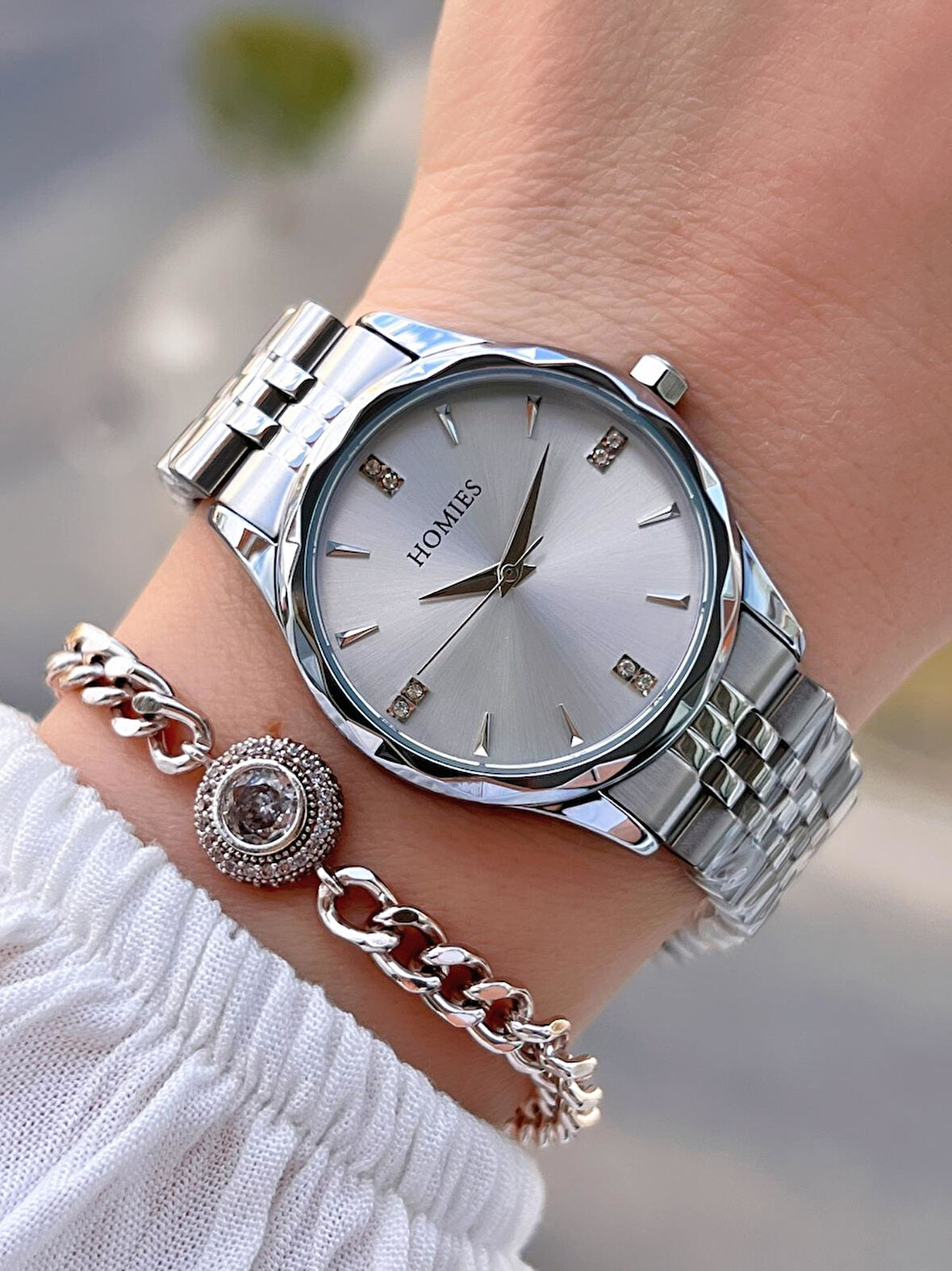 Homies Çelik Kordon 2 Yıl Garantili 30 Mt Suya Dayanıklı Kadın Kol Saati+Bileklik HM.33S01.6