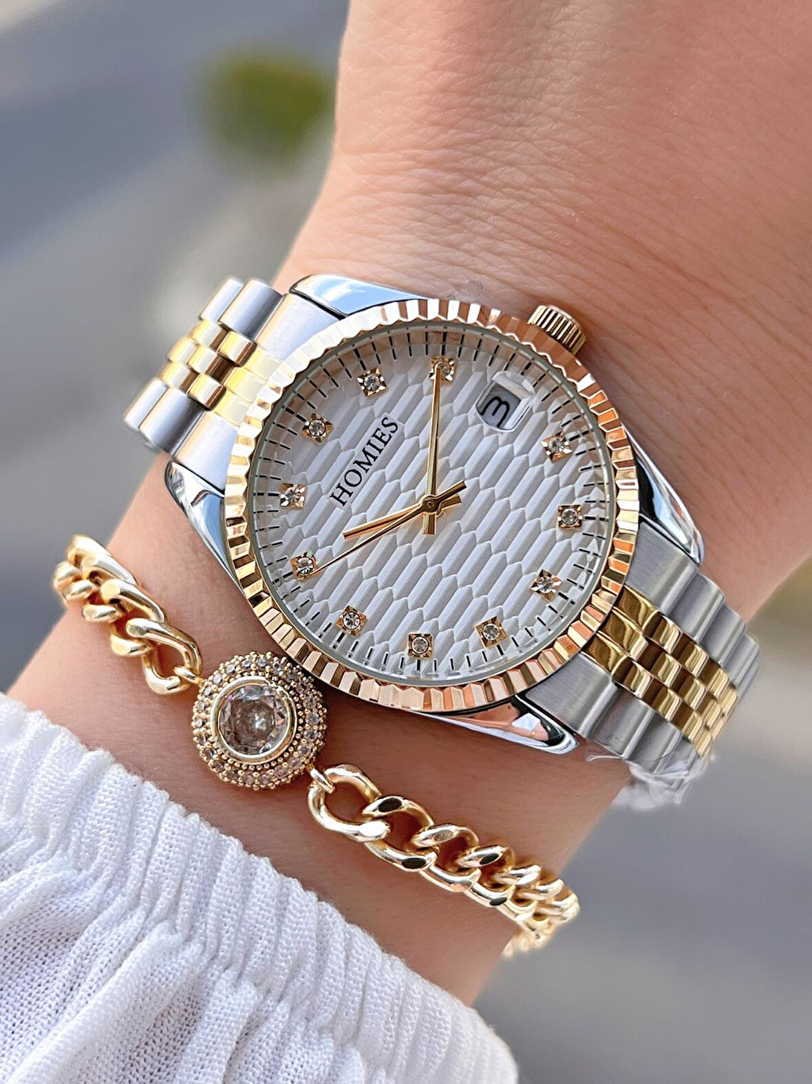 Homies Çelik Kordon 2 Yıl Garantili 30 Mt Suya Dayanıklı Kadın Kol Saati+Bileklik HM.23257.3