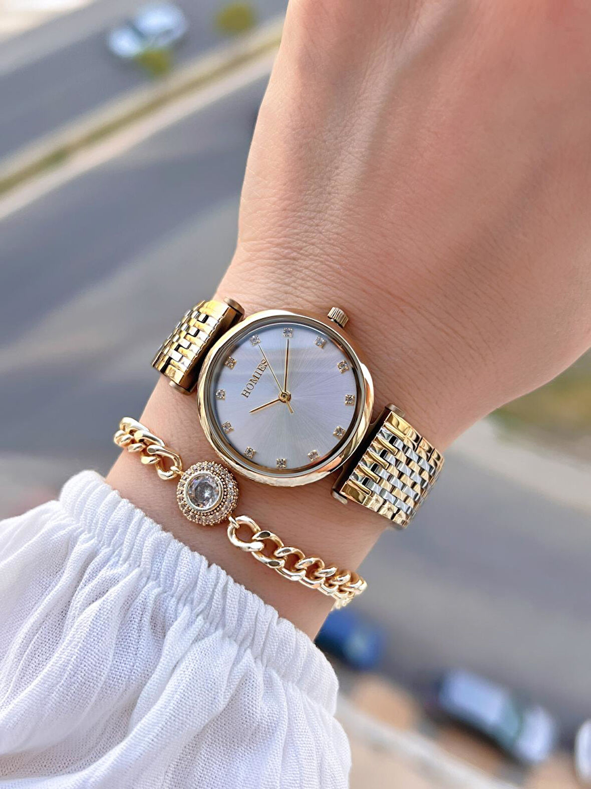 Homies Çelik Kordon 2 Yıl Garantili 30 Mt Suya Dayanıklı Kadın Kol Saati+Bileklik HM.B24513S.3