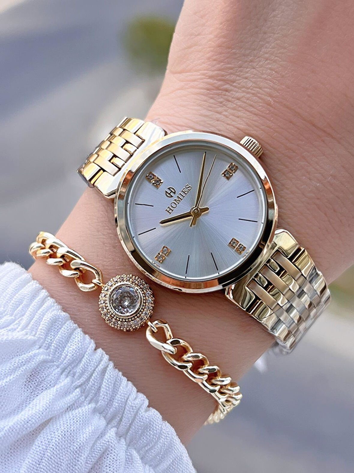 Homies Çelik Kordon 2 Yıl Garantili 30 Mt Suya Dayanıklı Kadın Kol Saati+Bileklik HM.B233240.1