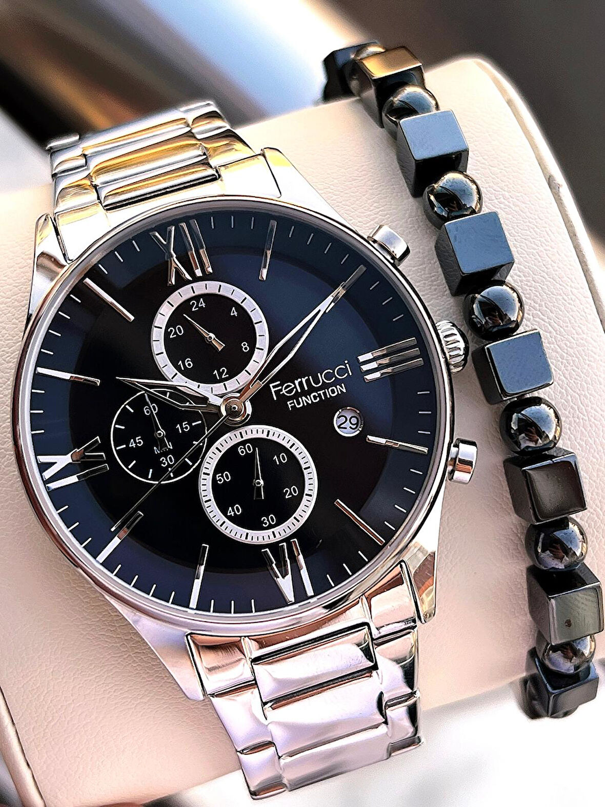 Ferrucci Çelik Kordon İç Fonksiyonları Aktif 2 Yıl Garantili Erkek Kol Saati+Bileklik F.FGG233.01