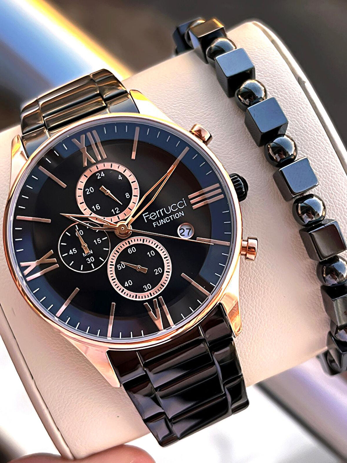 Ferrucci Çelik Kordon İç Fonksiyonları Aktif 2 Yıl Garantili Erkek Kol Saati+Bileklik F.FGG233.04