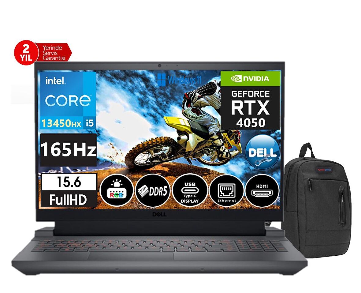 Dell G15 5530 İntel Core i5-13450HX 16GB DDR5Ram 1tb SSD 6GB RTX4050 15,6 İnç 165Hz FHD Windows11Home Taşınabilir Bilgisayar G155530008WH11+WeblegelsinÇanta