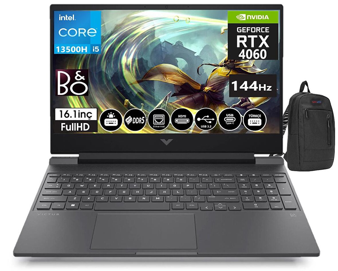 HP Victus 16-R0044NT İntel i5-13500H 16GB DDR5 512GB SSD 8GB RTX4060 16.1 İnç 144Hz IPS FHD Freedos Taşınabilir Bilgisayar VİCTUS7P645EA01+WeblegelsinÇanta
