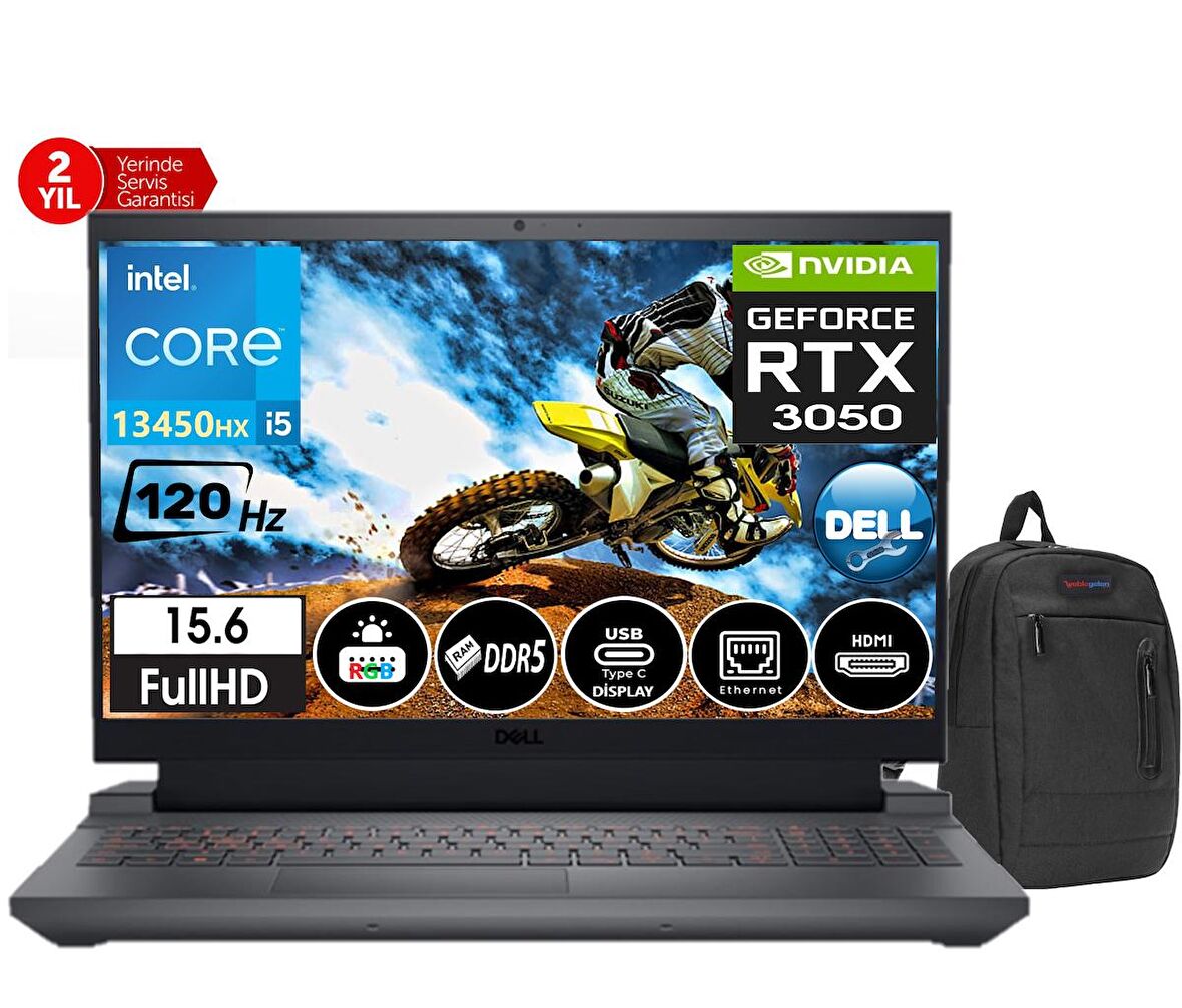 Dell G15 5530 İntel Core i5-13450HX 32gb DDR5Ram 512GB SSD 4GB RTX3050 15,6 İnç 120Hz FHD Windows11Home Taşınabilir Bilgisayar G15553024010213+WeblegelsinÇanta