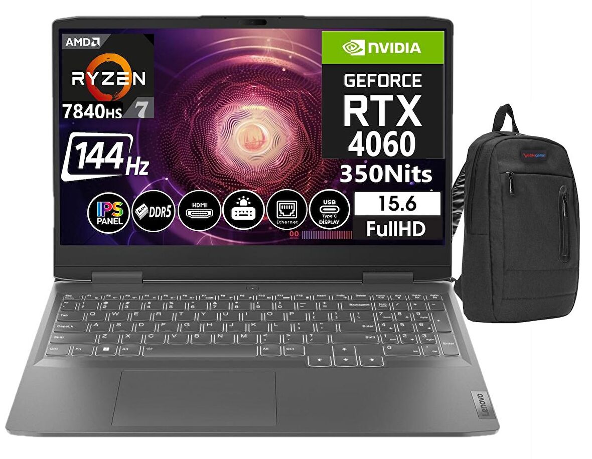 Lenovo LOQ 15APH8 AMD Ryzen™ 7 7840HS 64GB DDR5 Ram 512GB SSD 8GB RTX4060 15,6 İnç 144Hz IPS FHD Freedos Taşınabilir Bilgisayar LOQ82XT0048TX07+WeblegelsinÇanta