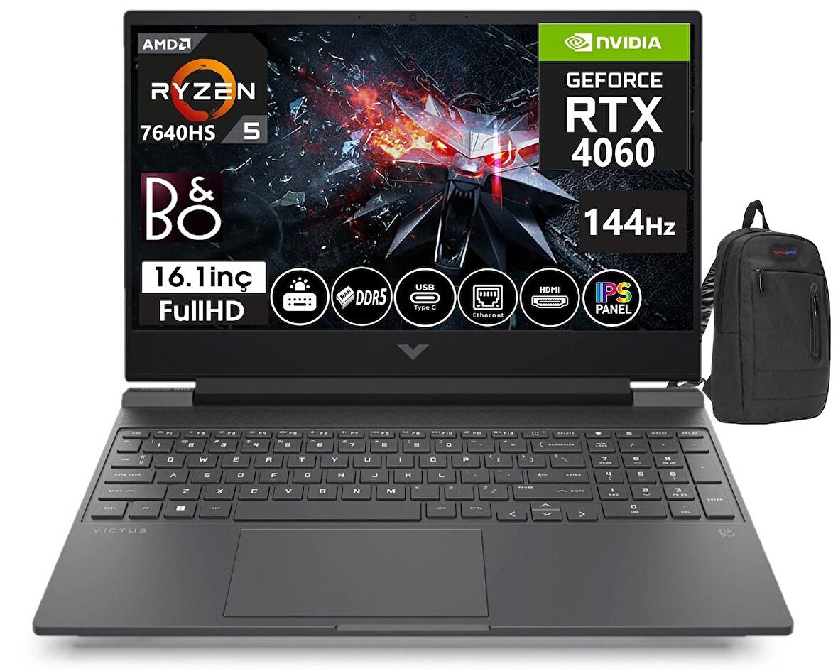 HP Victus Laptop 16 - S0035NT AMD Ryzen 5 - 7640HS 64GB DDR5 1TB SSD 8GB RTX4060 16.1 İnç 144Hz IPS FHD Freedos Taşınabilir Bilgisayar VİCTUS7Z5Z2EA08+WeblegelsinÇanta