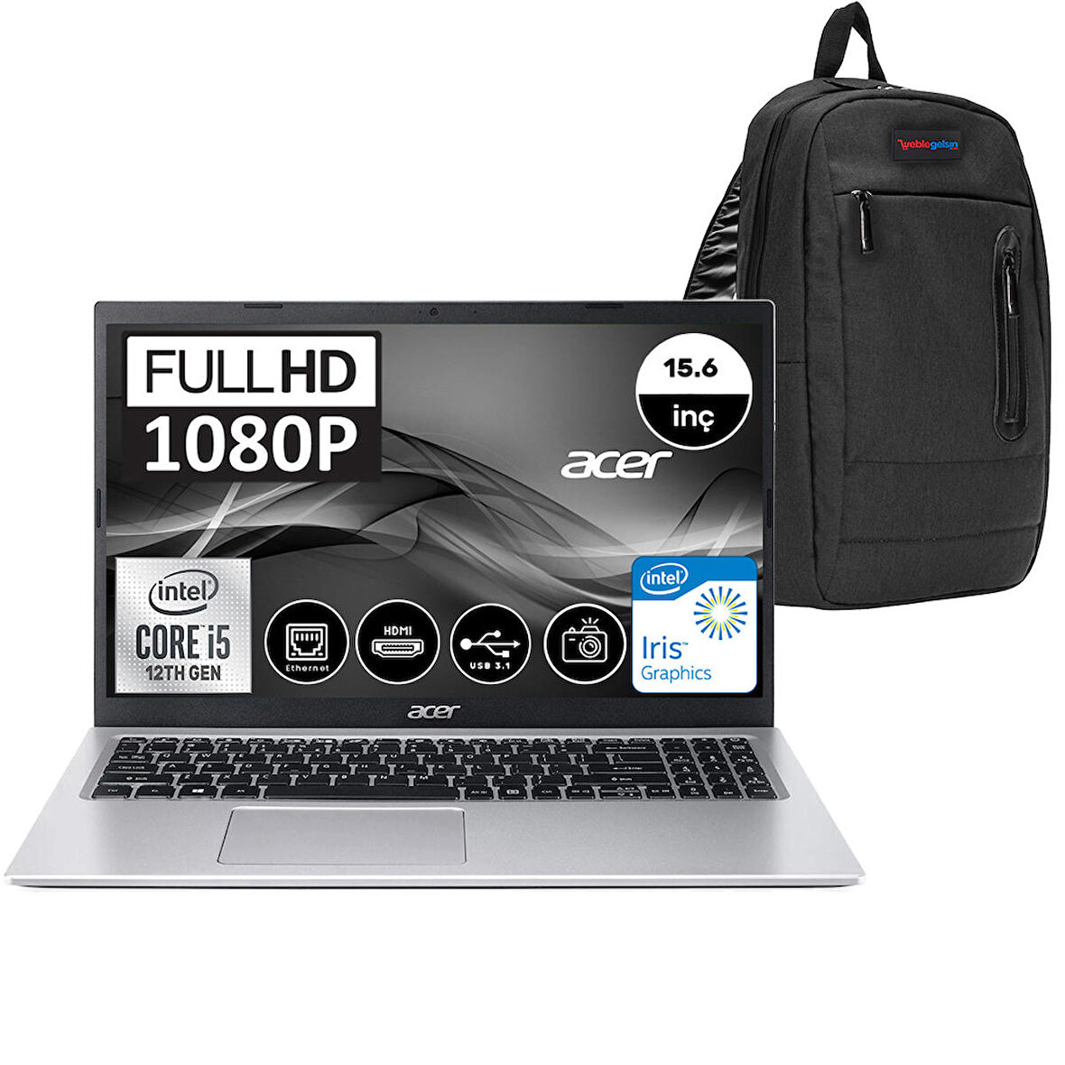 Acer Aspire 3 A315-58 Intel Core i5-1135G7 16GB 2TB SSD Windows 10 Pro 15,6" FHD Taşınabilir Bilgisayar CNXADDEYWP012 + Zetta Çanta