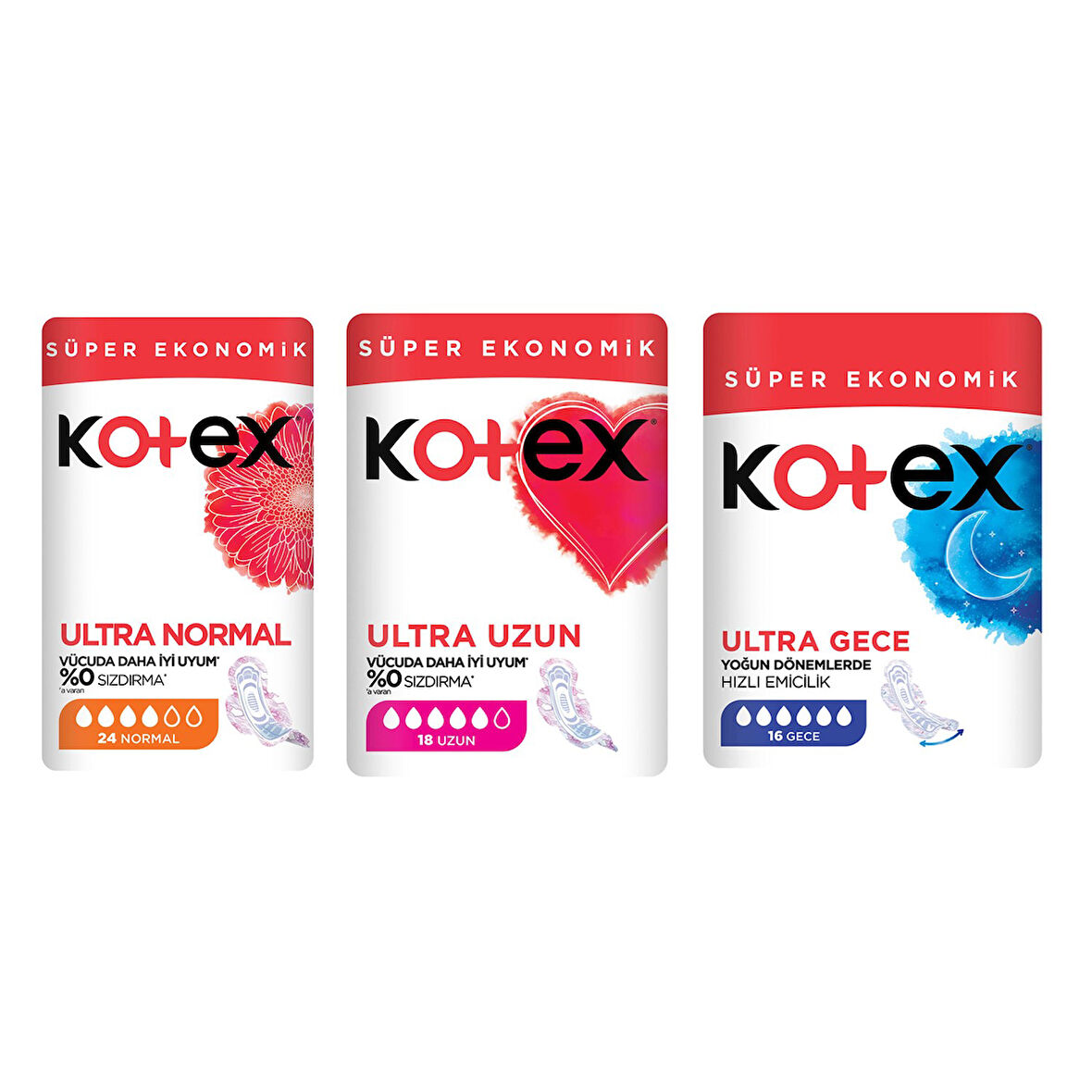 Kotex Ultra Normal - Uzun - Gece 3 lü Karma Paket 